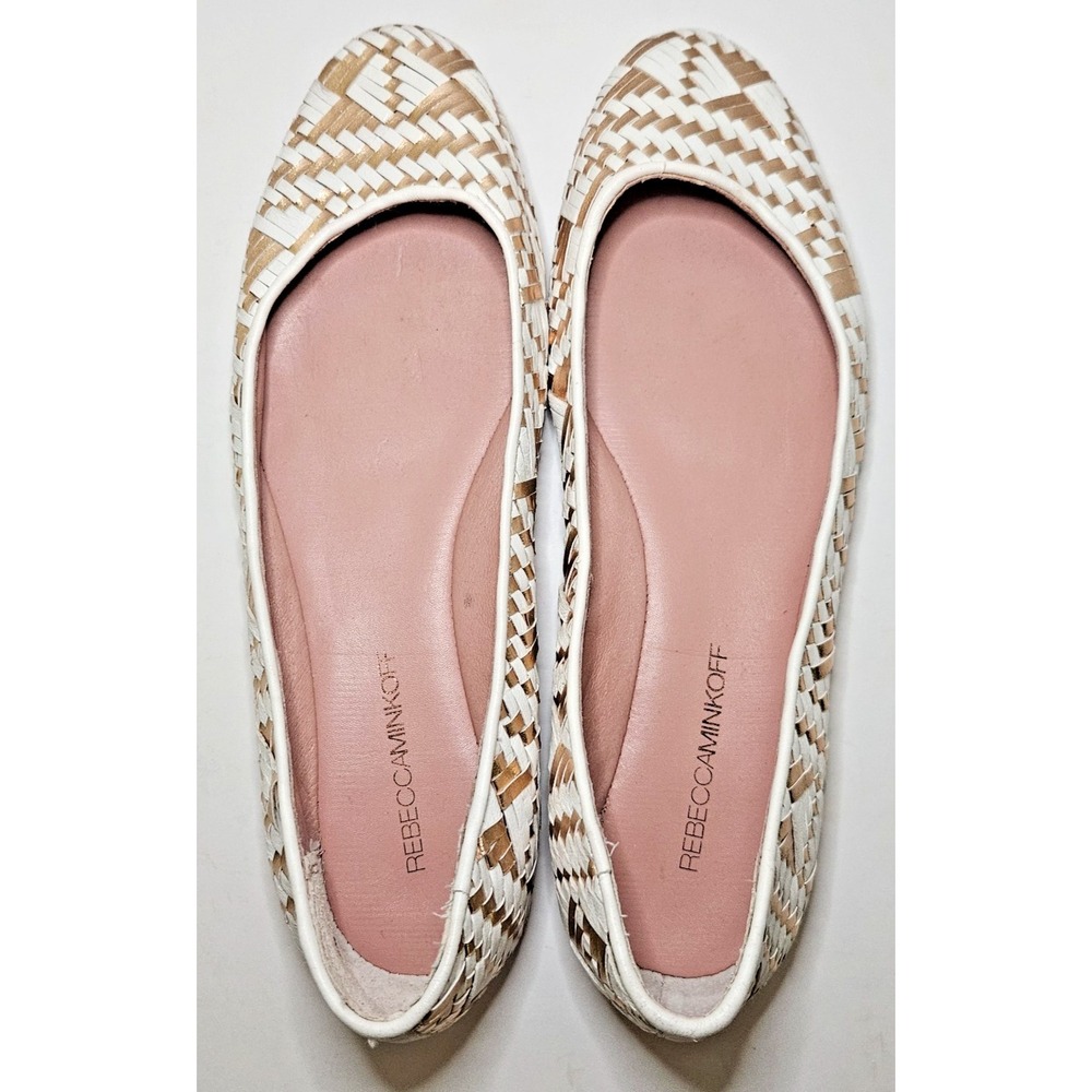 Rebecca Minkoff Uma Woven Leather Ballet Flats Womens 10M White & Metallic Gold - Picture 7 of 11